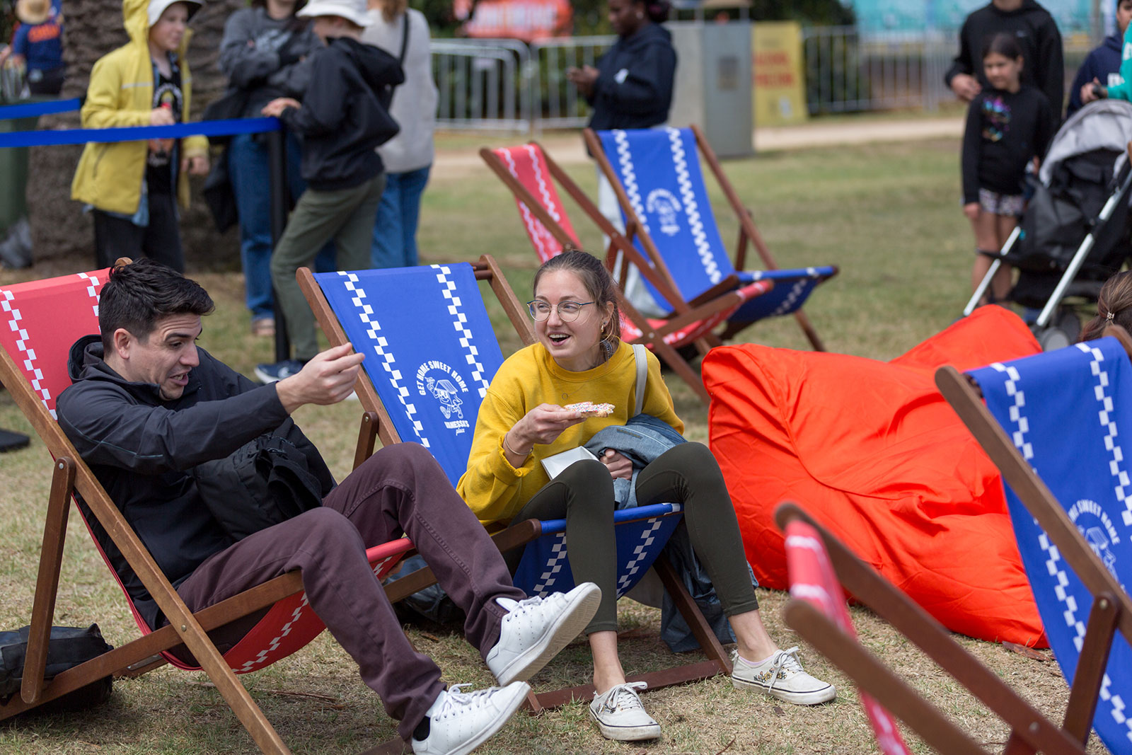 Sitting on deck chairs